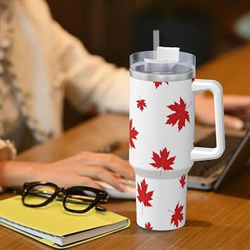 Red Maple Leaf,40OZ Ice Bully Cup with Handle Stainless Steel Mug Water Bottle