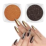 Allstarry Chrome Nail Powder 2pcs Metallic Mirror Effect Dust Glitter Glazed Manicure Decoration Reflective Pigment for Gel Polish Nail Art Decoration Resin Craft, Festivals - Coffee Brown