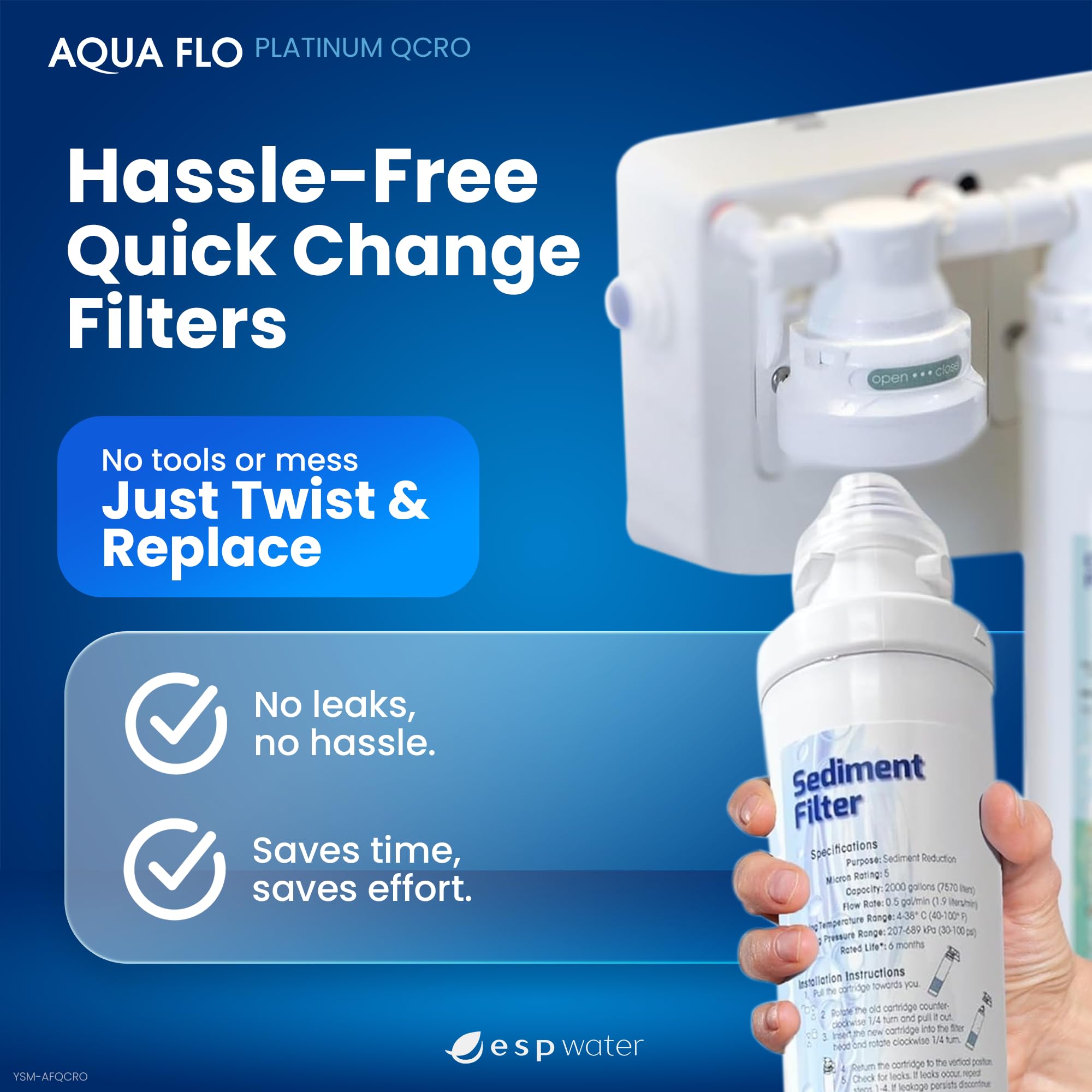 Aqua Flo Platinum QCRO - Kit completo de repuesto de filtro RO de 50 GPD, membrana de ósmosis inversa