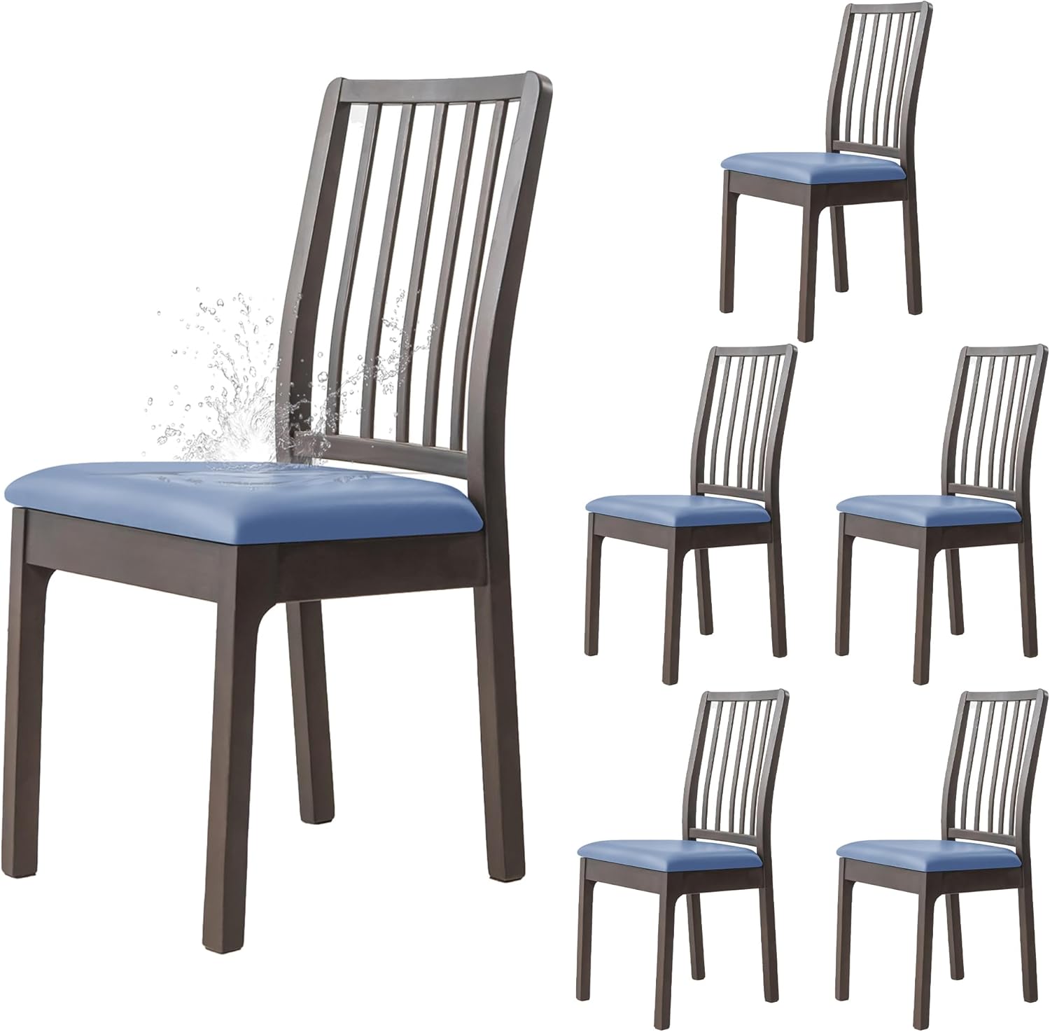 Dimatic Chair Seat Covers 6 Pcs, PU Leather Waterproof Seat Covers, Stretch Chair Cover for Dining Room Chair Protector Slipcover for Kitchen, Living Room, Pets (Blue)