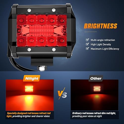 Miniatura 28 de Nilight - 2 luces LED de triple fila de 4 pulgadas, 60W y 6000LM, barra de luz para barcos y vehículos todoterreno con soporte de montaje en capó