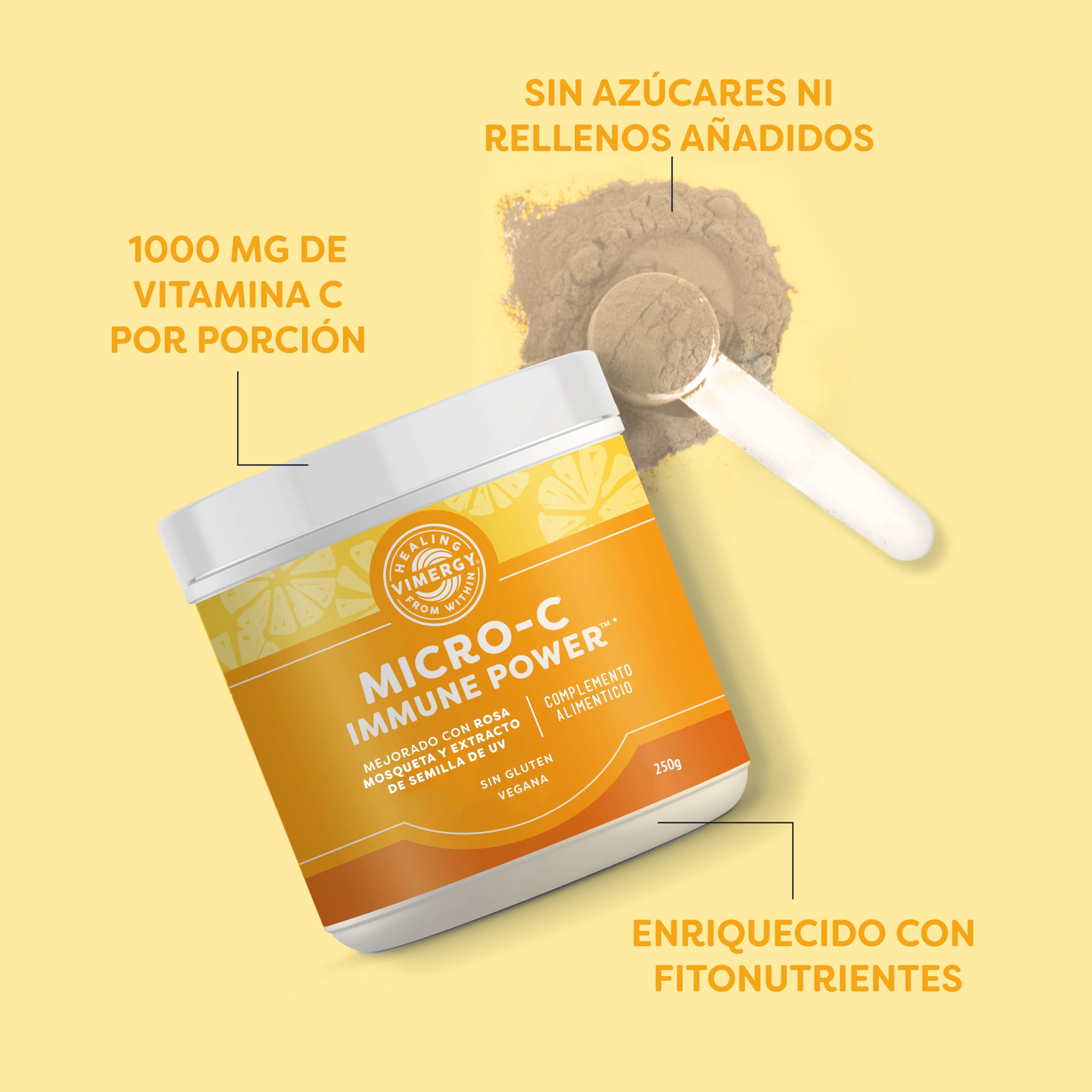 Vimergy Micro-C Immune Power* – 250g, 139 Porciones – Vitamina C en Polvo, 1000 mg – Ácido Ascórbico Amortiguado – Fórmula Vegana Sin Gluten
