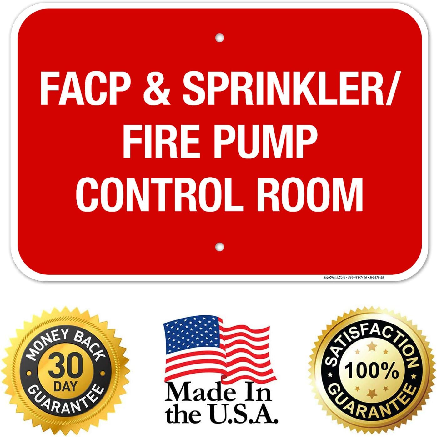 Facp & Sprinkler Fire Pump Control Room Sign, Fire Safety Sign, 12x18 Inches, Rust Free .063 Aluminum, Fade Resistant, Made in USA