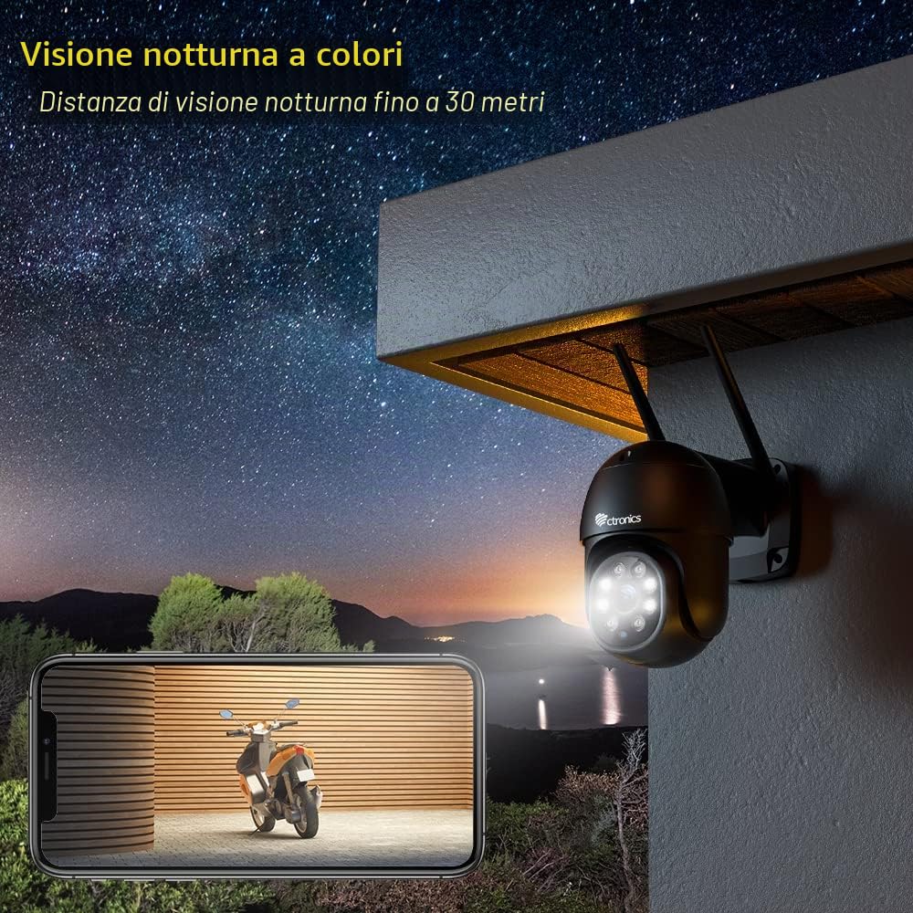 Ctronics 2.5K 4MP Telecamera Wi-fi Esterno 2560×1440P Videocamera di Sorveglianza Wifi con PTZ 355°/90°, 30m Visione Notturna Colori Rilevamento Umano Auto Tracking Audio Bidirezionale IP66 (2 pcs) | 2560×1440P, PTZ 355°/90°, 30m Visione Notturna Colori,
