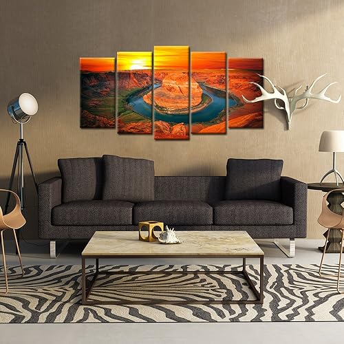 Miniatura 2 de KREATIVE ARTS - Lienzo grande de 5 piezas para pared, diseño de atardecer en curva de herradura, río Colorado, Gran Cañón, Parque Nacional Arizona,
