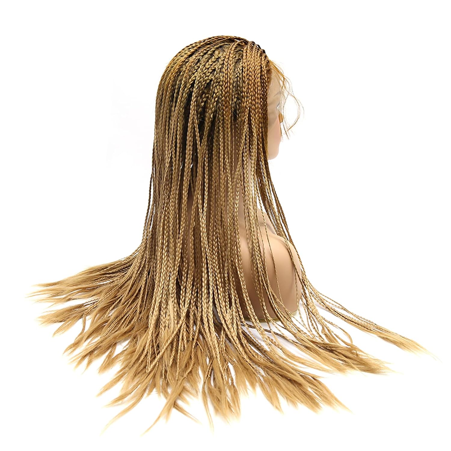 BTWTRY Micro Braided Lace Front Wigs Dark Roots Brown Ombre Honey Blonde Wig with Baby Hair Heat Resistant Fiber Synthetic Lace Front Braid Wig Box Braids Wig (24Inch, Brown/Honey Blonde)
