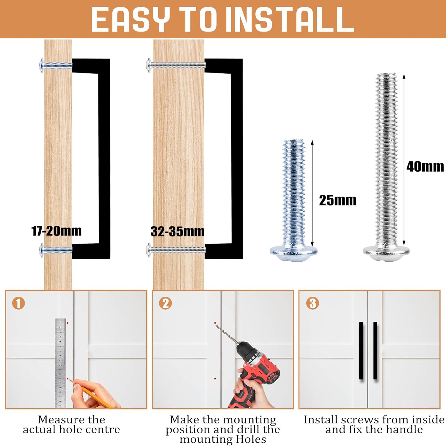 Tufa Kitchen Furniture Handles, 10 Pieces Kitchen Handles Cabinet Handles 160 mm for Kitchen Furniture with 2 Types Screw for Drawers, Hole Spacing 160 mm + 4 Self-Adhesive Handles