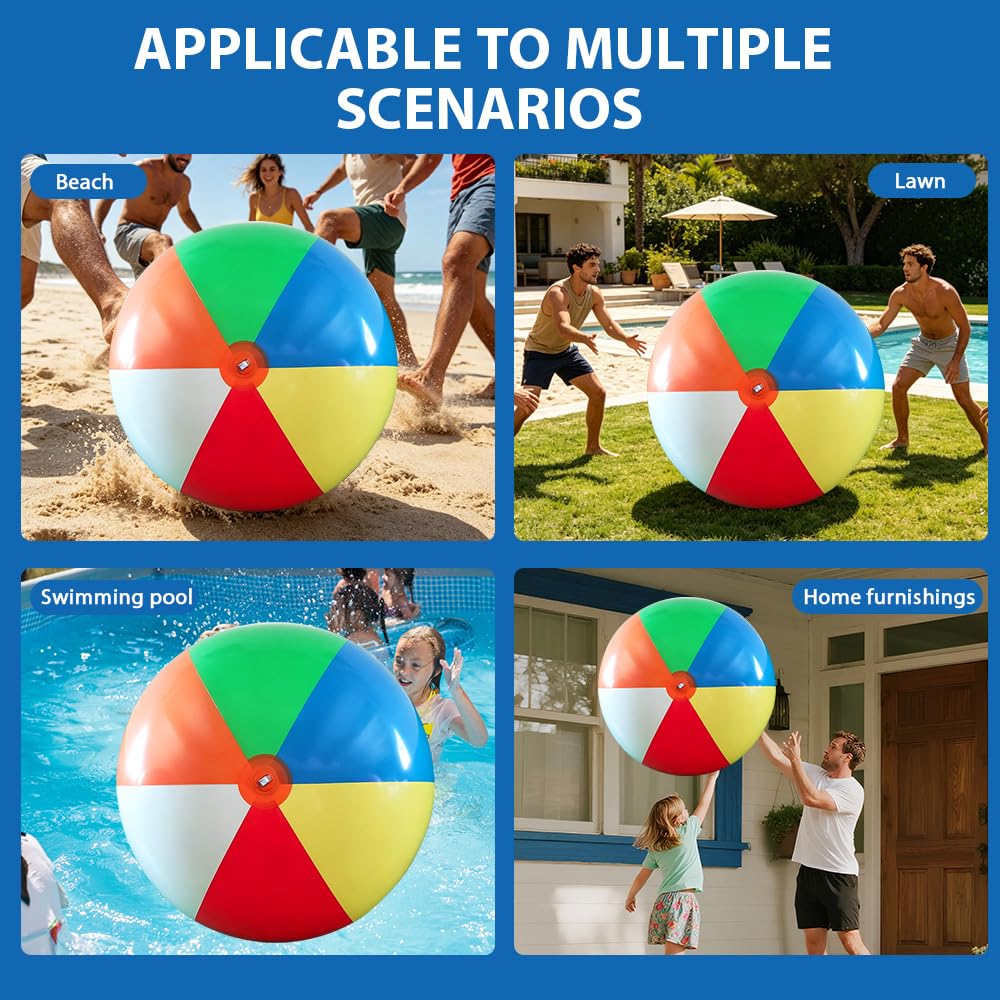 Palline da spiaggia, diametro di 120 cm, gigante gonfiabile, in gomma robusta, gonfiabile con pompa a mano, pallone da spiaggia extra grande, giocattolo per interni ed esterni