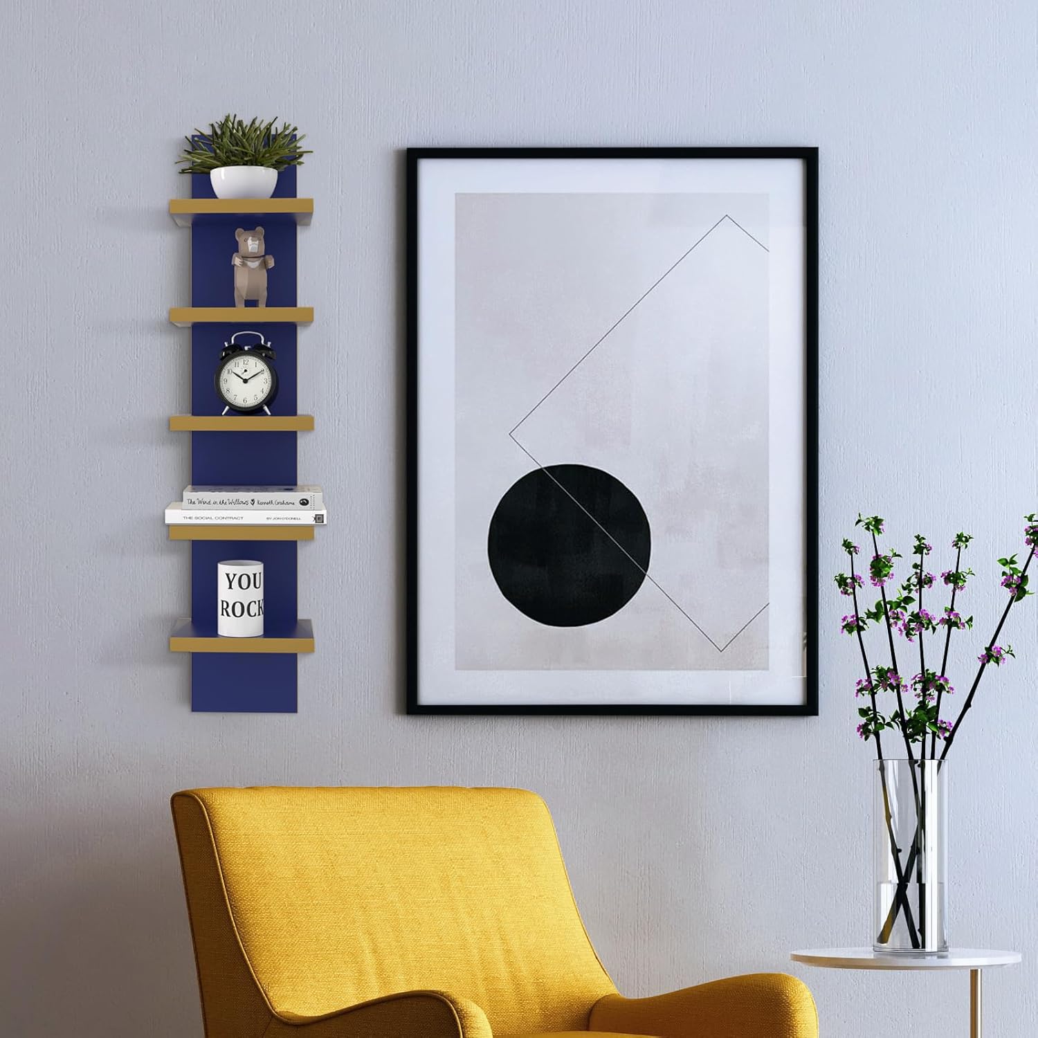 5 Tier Wall Shelves, Vertical Column Shelf Floating Storage Home Decor Organizer Tall Tower Design Utility Shelving Bedroom Living Room, Navy Blue+Gold 5 Tier Wall Shelves, Vertical Column Shelf Floating Storage Home Decor Organizer Tall Tower Design Utility Shelving Bedroom Living Room, Navy Blue+Gold