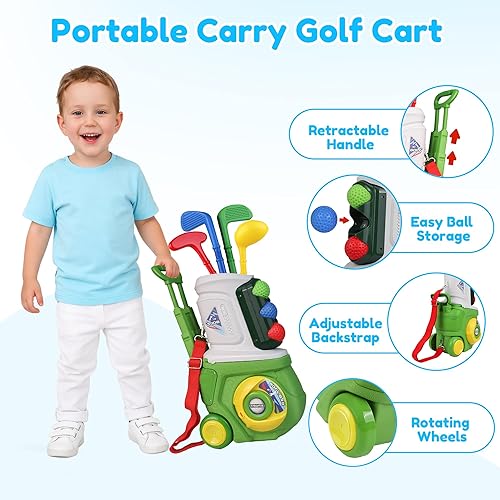 Miniatura 4 de Juego de golf para niños y niñas de 1, 2, 3, 4, 5 años, con 4 palos de golf de plástico, 10 pelotas, para interiores y exteriores, juego de palos de