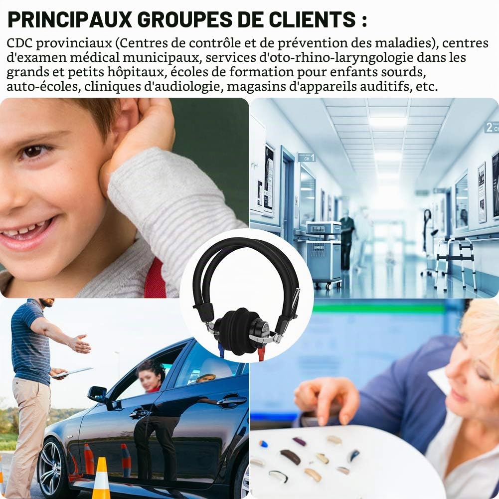 Casque Audiométrique Casque Audio Numérique Testeur D'écoute Casque Audio Haute Sensibilité pour Audiologistes Test D'écoute de La Conduite D'air Convient aux Auto-Écoles Aux Centres Auditifs et aux
