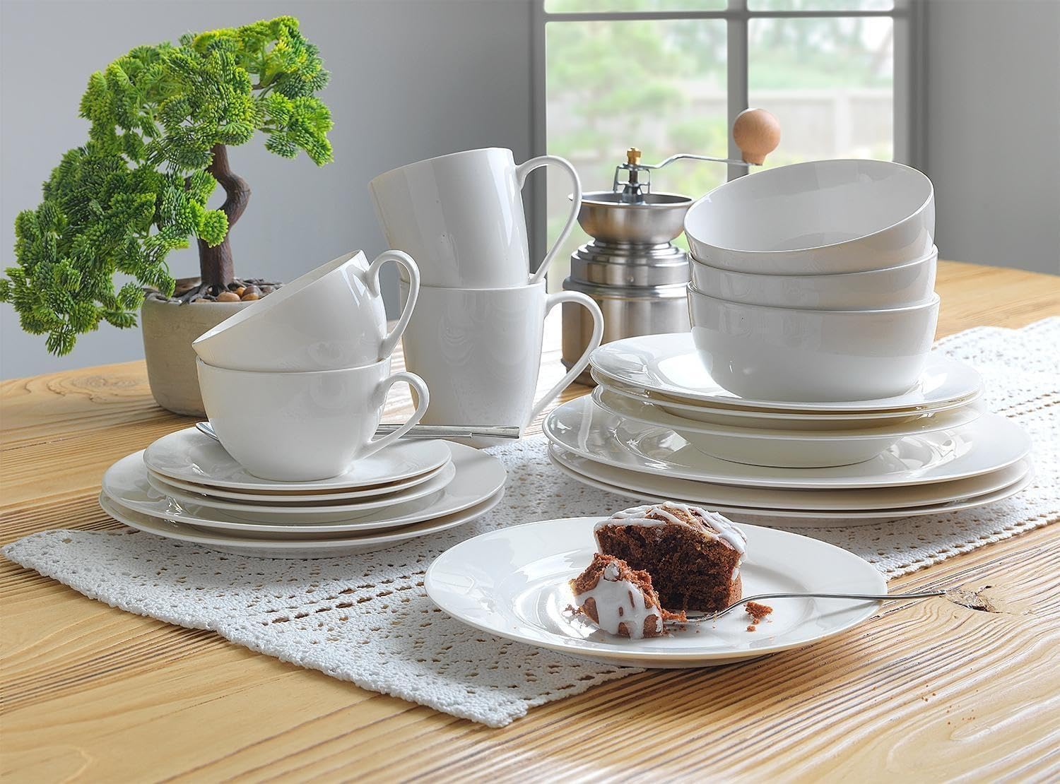 Cappuccinotassen mit Untertasse - 220 ml - Weiß - Bone China - 8er Set