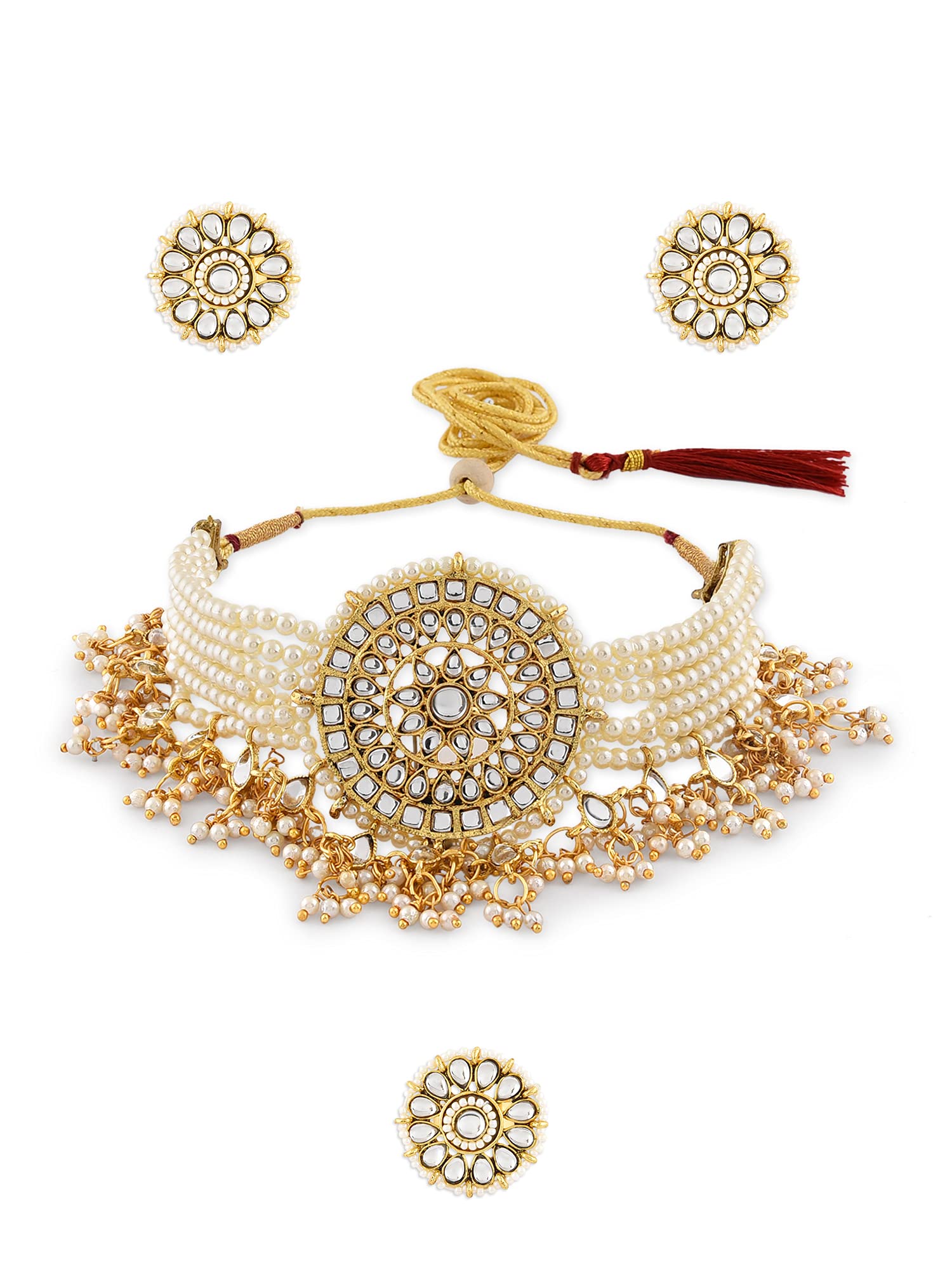 ZAVERI PEARLS Gold Tone Multistrand Kundan Choker Necklace Earring & Ring Set For Women-ZPFK10769 (B09GNB6TB9) Amazon Price History, Amazon Price Tracker