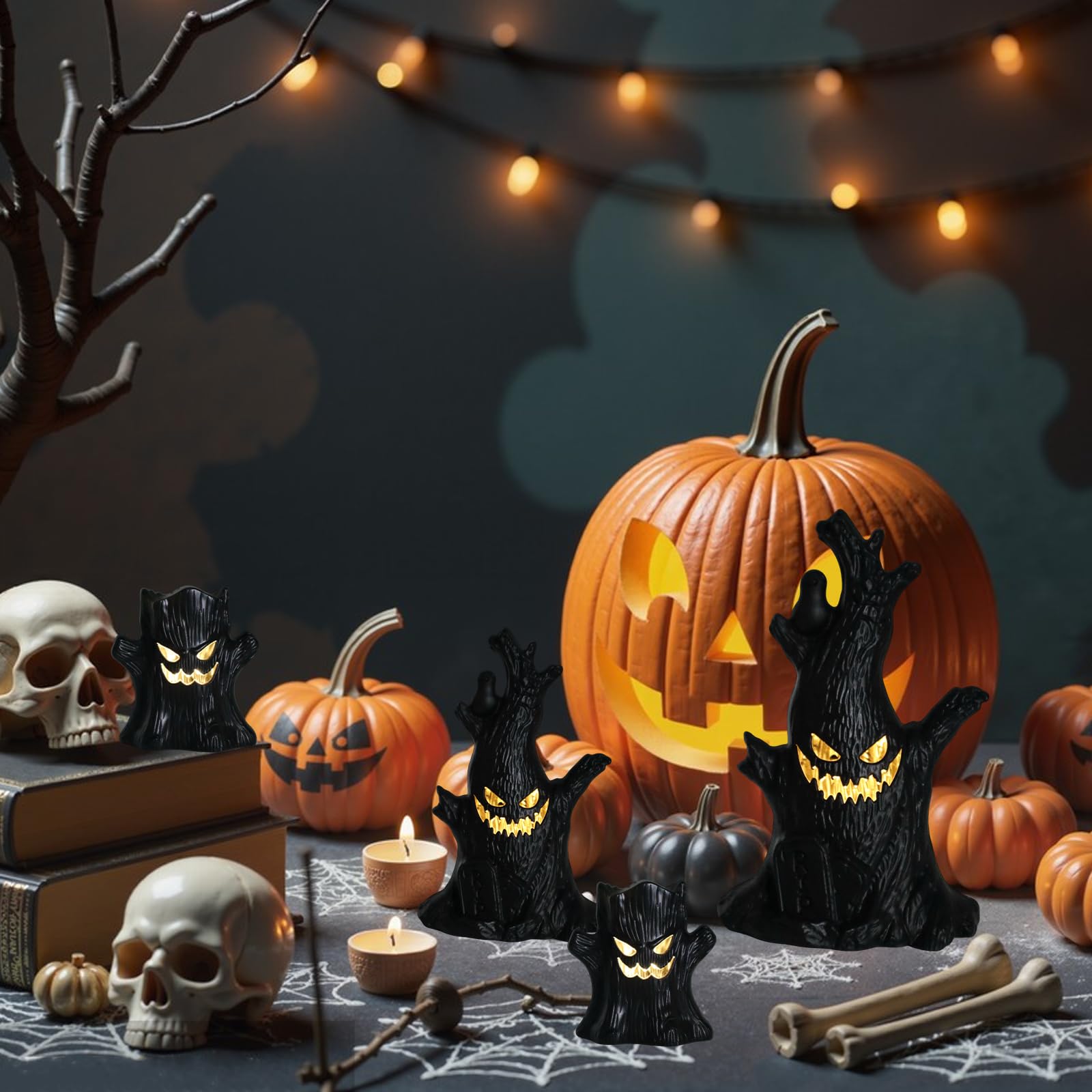 Halloween Deko JOPWUE Geist Kürbis Nachtlicht Geist Statue Harz Geister Deko