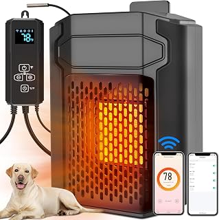 Dog House Heater Outdoor with Thermostat APP WIFI Control, 500W Dog House Heaters for Doghouse kennel Chicken Coop Outside Outdoor, Safe Pets Electric Heater, Adjustable Temp &Timer