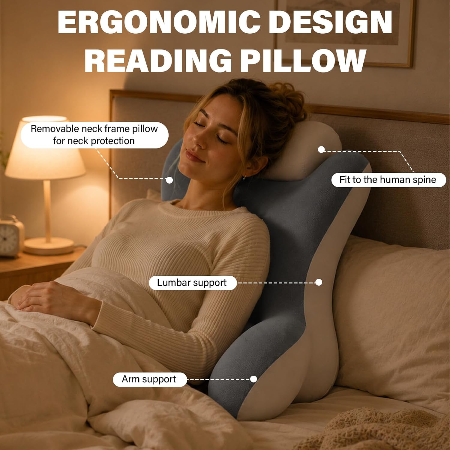 Dracey Reading Pillow for Sitting in Bed, Back Pillow for Bed Sitting UP, Back Rest Lumbar Support Pillows with Arms, for Watching TV Games, Work, Rest, Ergonomic Lumbar Support Cushion