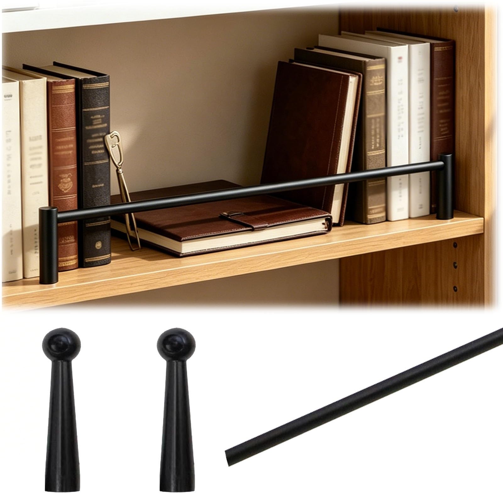 Yxxsdp Black B Metal Shelf Guard Rail For Kitchen/Closet, Tipping Barrier Rod For Bookshelf/Wine Rack, Cabinet Guardrail Bar Customizable Length(,24In/61Cm)