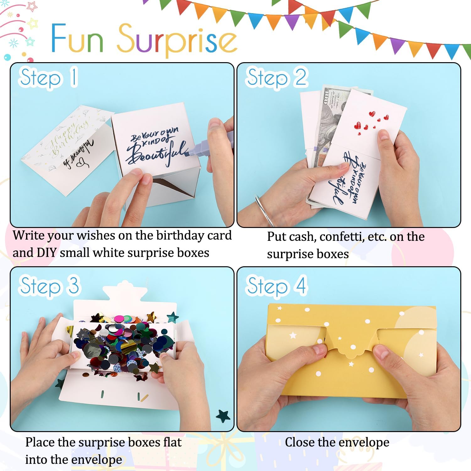 Surprise Gift Box Explosion Envelope, Pop Up Birthday Card with Confetti White Boxes Yellow Funny Surprise Card Cake Pattern Money Cash Surprise Gift for Boys Girls Men Women Party Supplies image 5