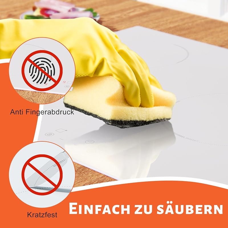 NOXTON 60 cm-es Indukciós Főzőlap Fehér Üveggel, Kék Vezérlőpanellel, Flex Zónák, 3 Égővel