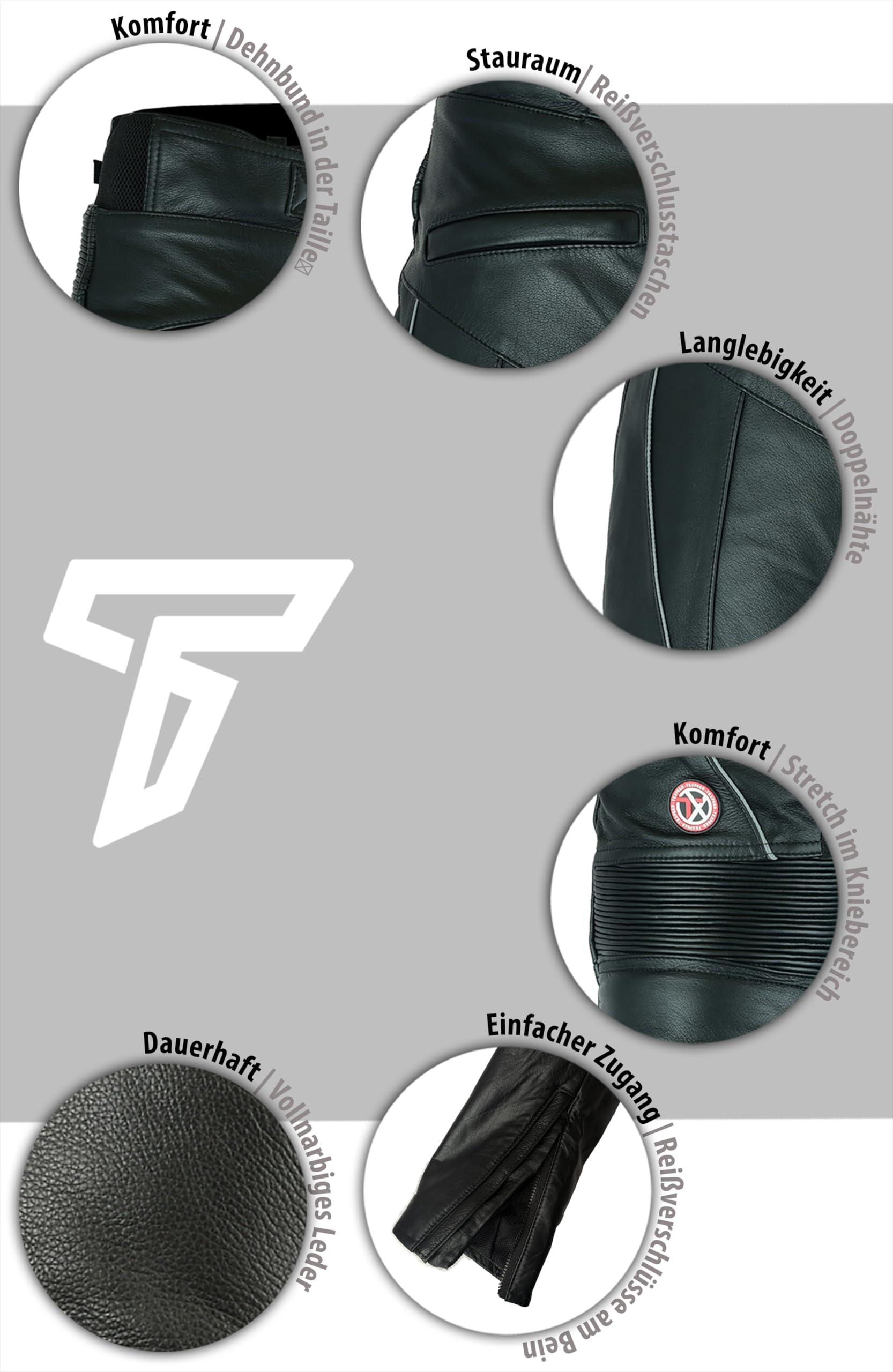 Texpeed motorradhose leder wasserdicht herren mit protektoren - Schwarz Vollnarbiges Lederhose echtleder mit rüstung (EN 1621-1) Biker gepanzerte - 4XL Taille/Regülar Bein