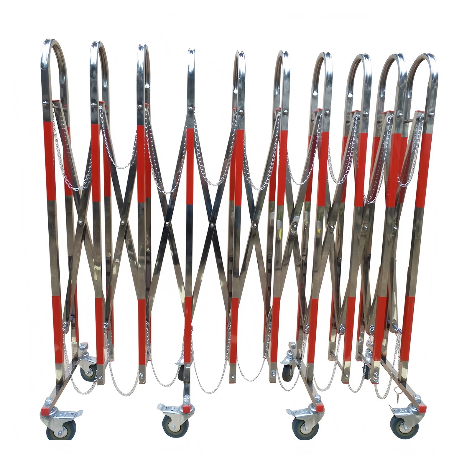 WOTZOV Heavy Duty Stainless Steel Folding Safety Barrier - Expandable Crowd Control Gate With Wheels - Portable Barricade For Event & Traffic Management