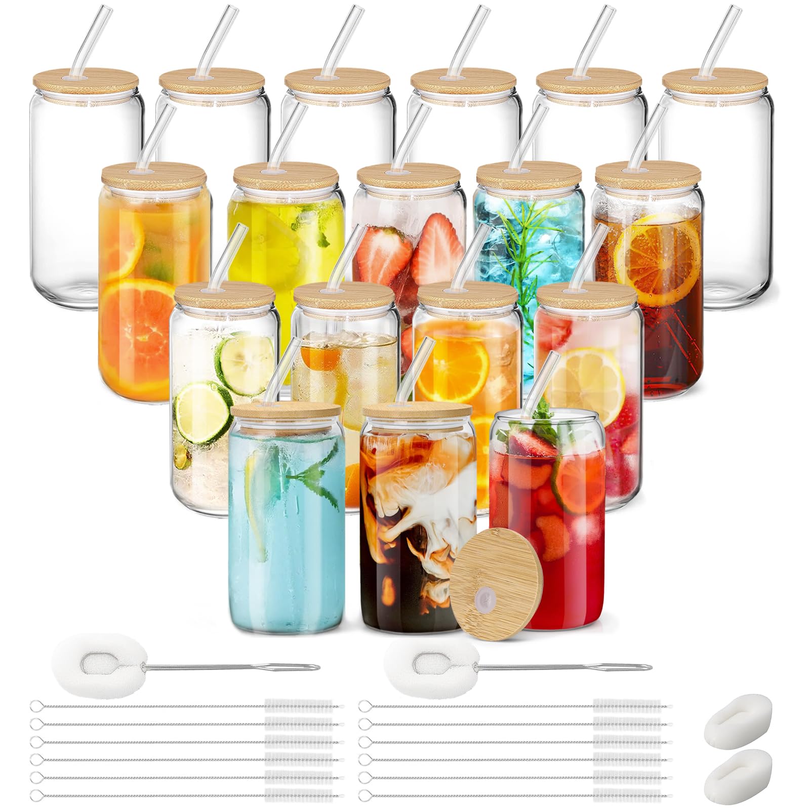 Vasos con pajas y tapas, 12 latas de cerveza en forma, vasos de café helado, tazas transparentes para cócteles, whisky, cola, zumo, soda, té, agua, set de regalo vaso de 16 oz,(12pcs)