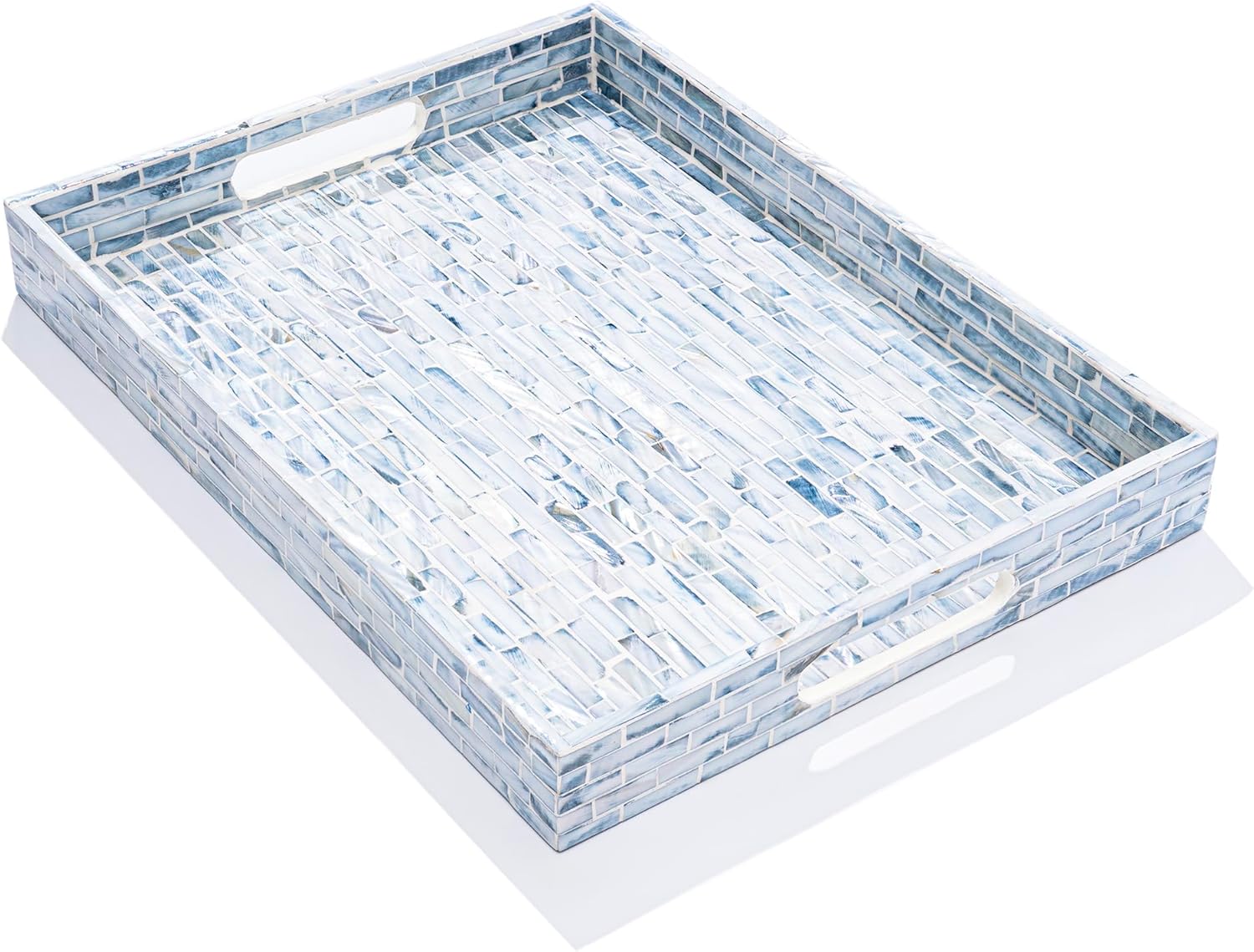 CLAYNIX Serving Tray 15.7" X11.8 Wooden Lacquer Tray with Mother of Pearl Inlay, Elegant Tea & Breakfast Tray with Handles (Rectangle) - Image 2