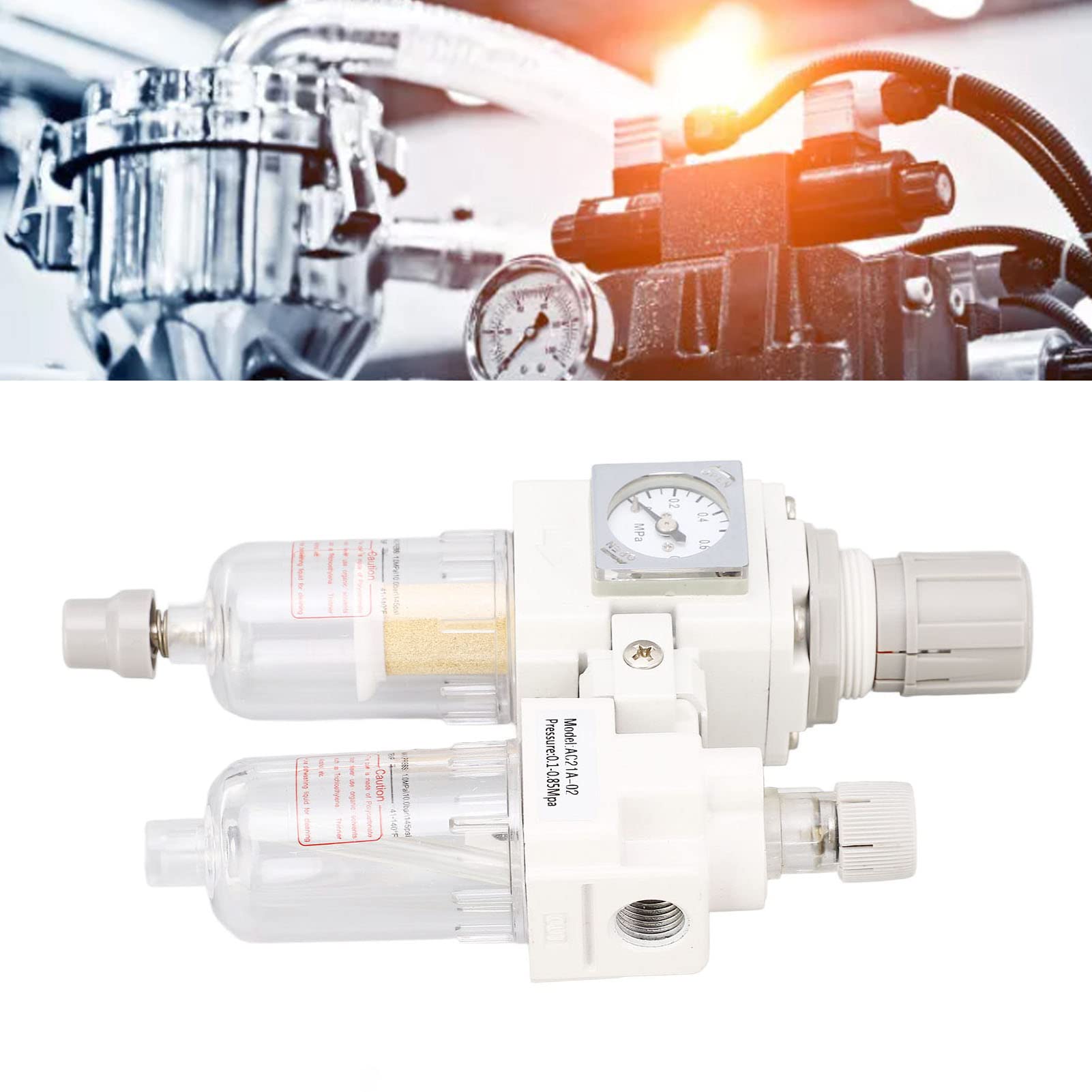 Combinazione di regolatore e lubrificatore per filtro dell’aria, regolatore di pressione dell’aria per attrezzi pneumatici con ingresso e uscita da G1/4", separatore di acqua e
