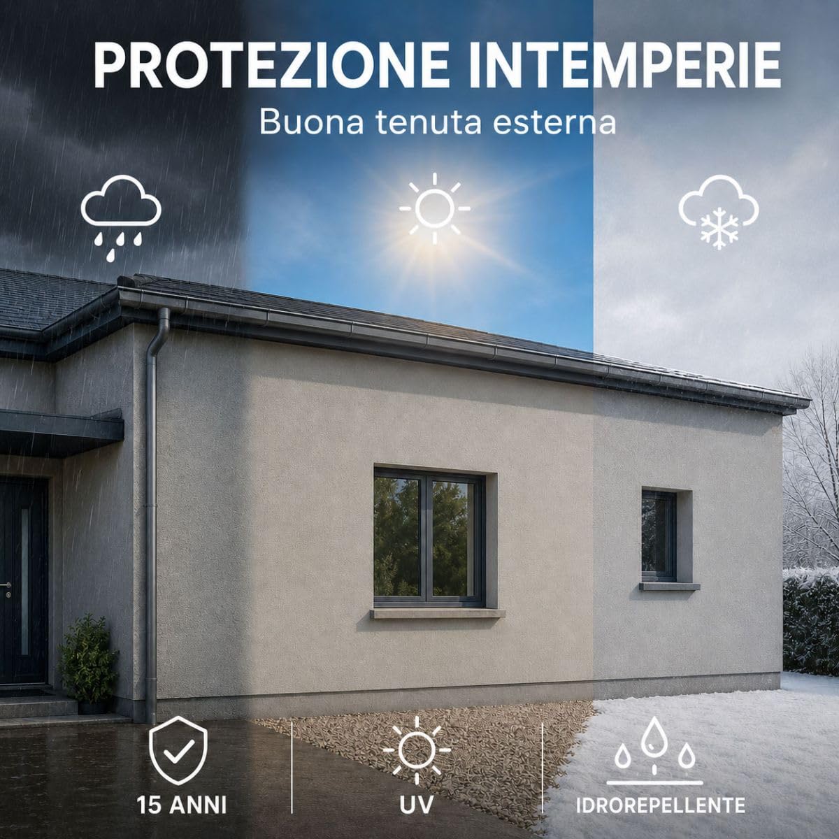 Pittura Facciata Acrilica per Intonaco 2,5 L Bianco | Impermeabilizza le Facciate, Copre le Microfessure, Microporosa, Alto Potere Coprente, Finitura Opaca - Arcane Industries