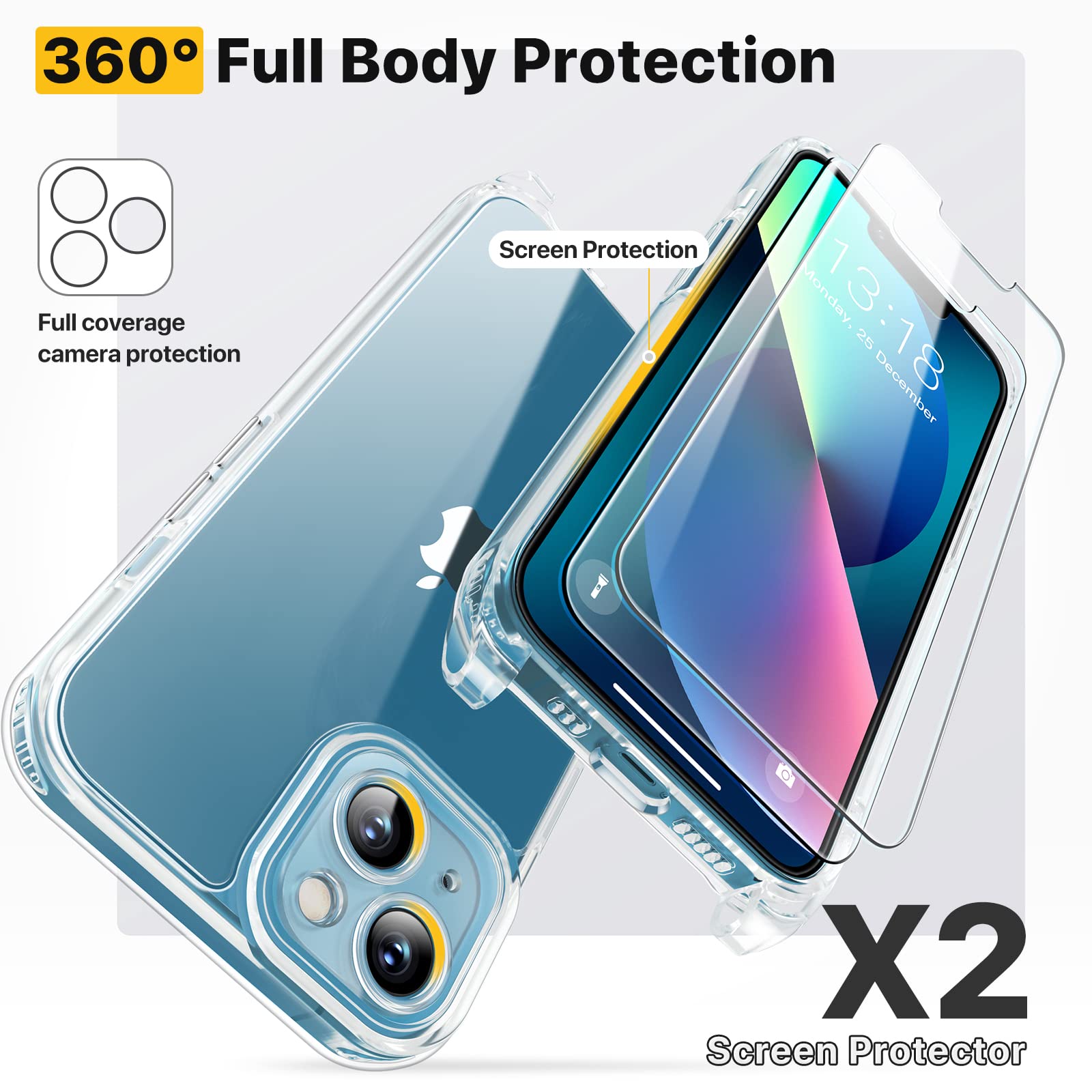 GOODVISH Cover Trasparente con Cordino per iPhone 13 6.1'', con 2 Pezzi di Pellicola Protettiva, Custodia con Regolabile Laccio Tracolla, [Antiurto] [AntiGraffio] Case con Collana, Blu - Vista 4