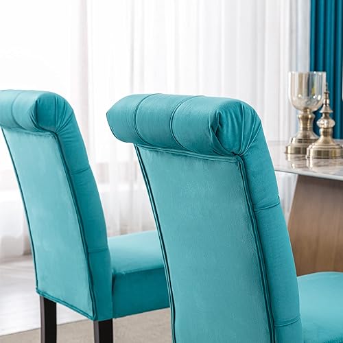 Miniatura 5 de chairus Juego de 2 sillas de comedor modernas de mediados de siglo con botón copetudo, respaldo alto, de terciopelo, sin brazos, cómodas sillas