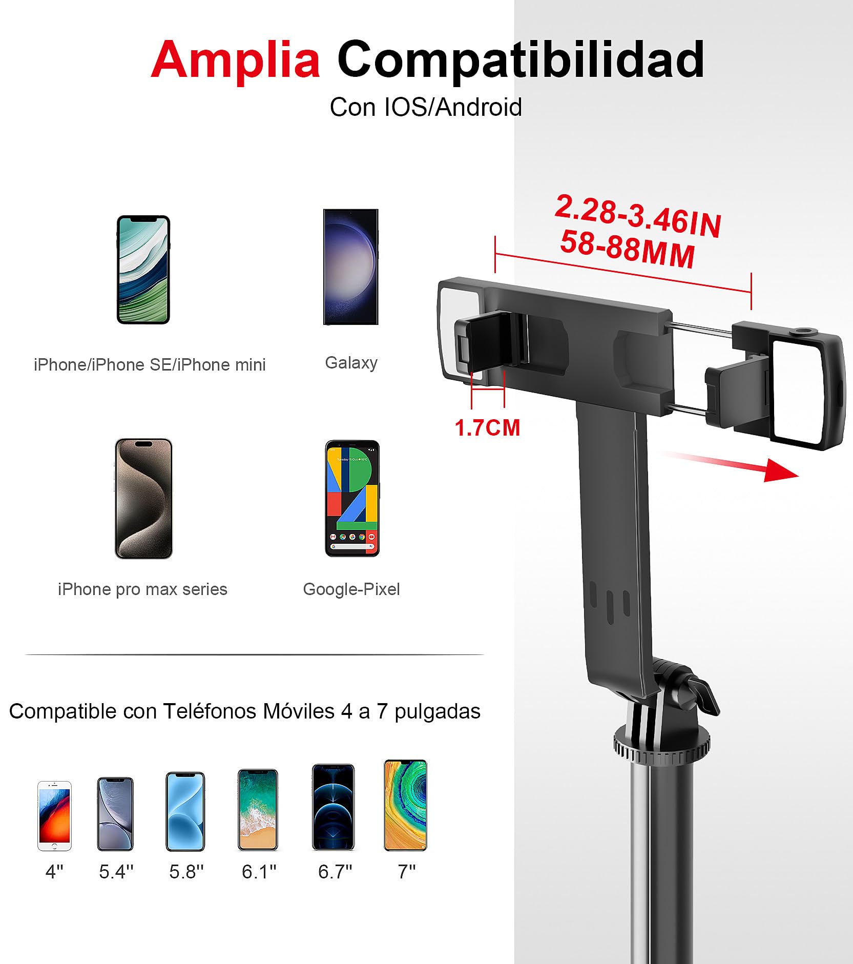 ASHINER Palo Selfie Tripode para Movil - 180cm Soporte de Teléfono con Control Remoto y Luces LED de Relleno para Viajes, Vlogging, Video, Fotos, Compatible con iPhone, Android