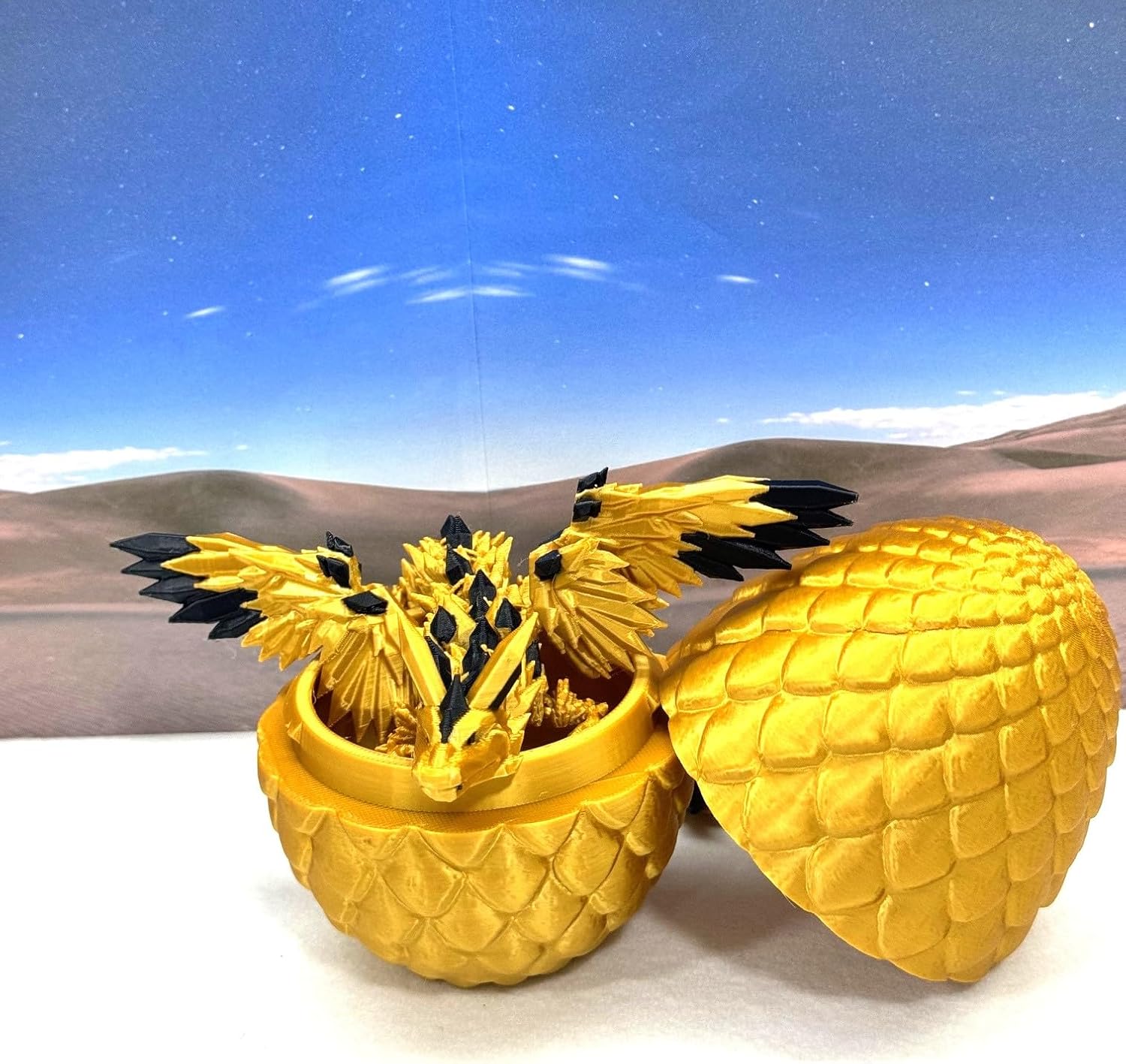 Crystal Winged Dragon with Dragon Egg, 2 PCS 3D Printed Articulated Dragon with Wings, Black Crystal Winged Dragon, Fidget ADHD Autism Toy CW004BE-CW005GE