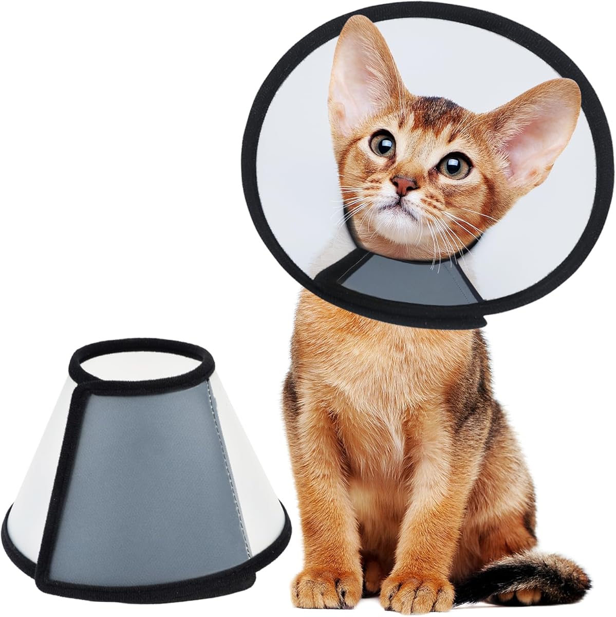 Vivifying Cat Cone Collar– 3 Sizes Lightweight Soft Edge Recovery Cone for Cats, Adjustable Plastic Elizabethan Anti-Lick E-Collar for Post-Surgery Protection (Small)