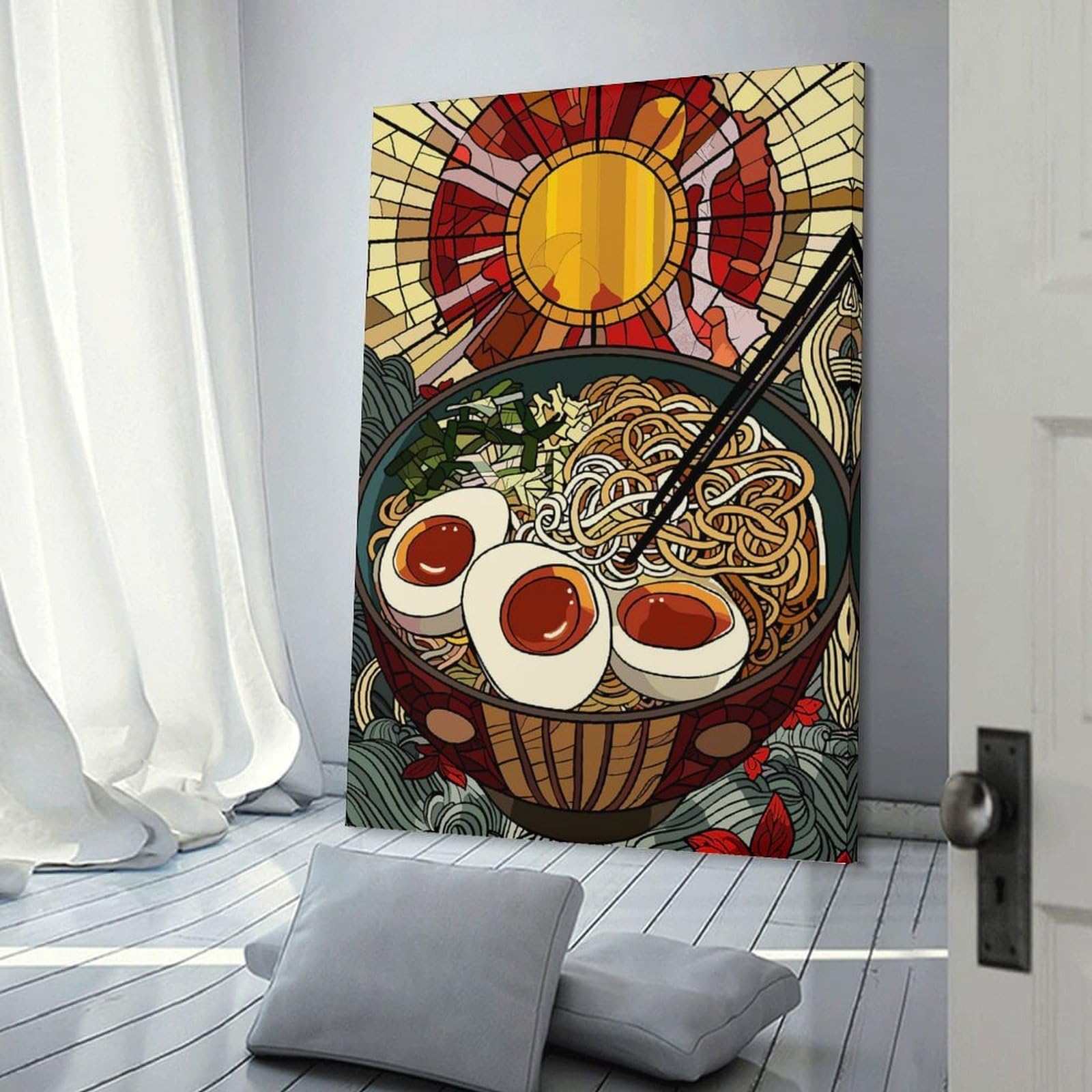 Junmoney Ramen Bowl with Stained Glass Sun Home Decor Wall Art 20x30inch(50x75cm), for Lounge, Bedroom Or Personal Spaces, Gift Idea for Housewarming And Birthdays