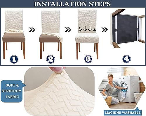 Miniatura 5 de SPRINGRICO Paquete de 4 fundas para sillas de comedor con cinturón de seguridad, fundas elásticas para sillas Parsons lavables, fundas protectoras