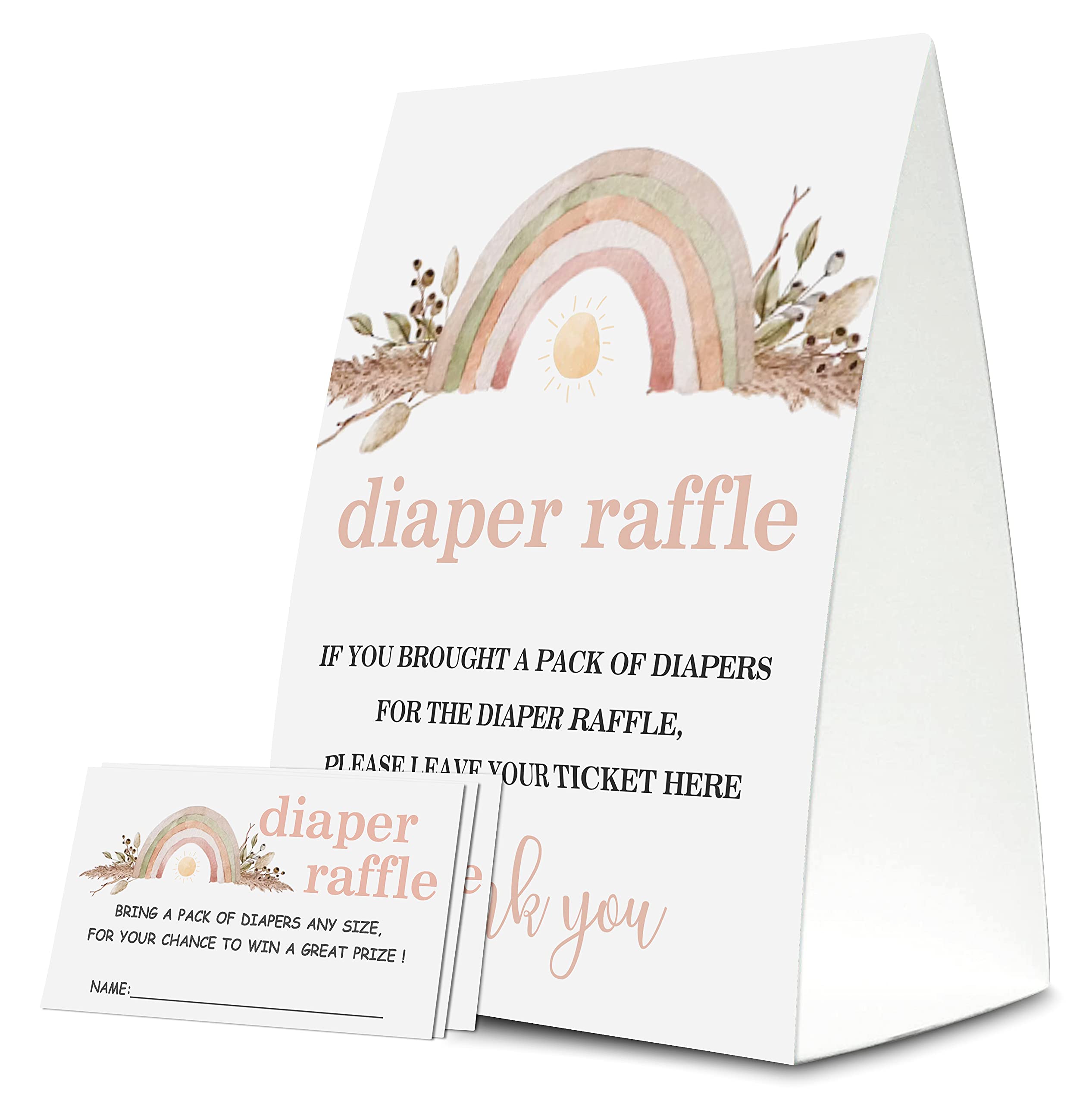 Diaper Raffle Tickets For Baby Shower, Rainbow Fill In Invites Cards, 1 Sign & 50 Cards Per Pack – (bb001-niaobu)