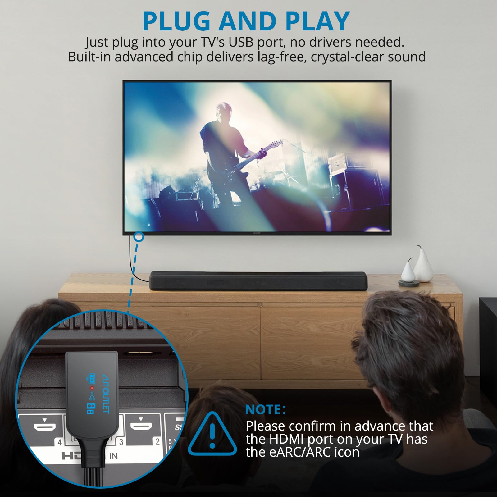 AUTOUTLET HDMI eARC/ARC Audio Extraktor, 192kHz eARC ARC zu RCA Audio Konverter, All-in-One 150cm HDMI ARC/eARC auf RCA Adapter unterstützt ECE & PCM 2.0 für TV zu Soundbar Lautsprecher Heim-Stereo