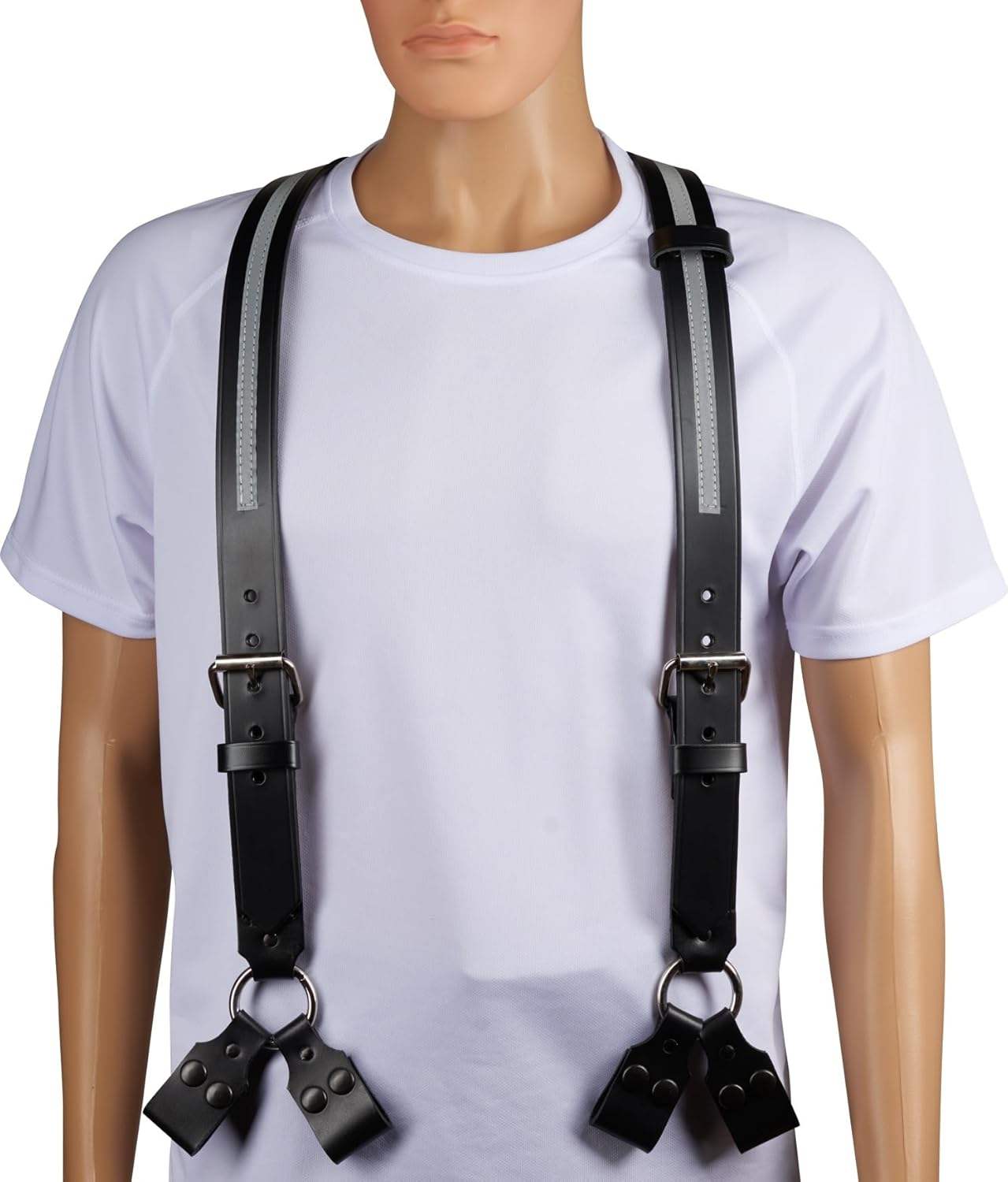 JAY-PEE Firefighter Leather Suspenders with Loop Attachment 8-Point Connection Suspenders with Adjustable Straps