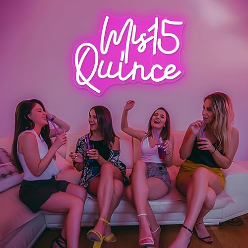 Miniatura 6 de Letrero de neón para decoración de pared con texto en inglés "Mis 15", para decoración de pared, letrero de neón regulable para habitación, letrero