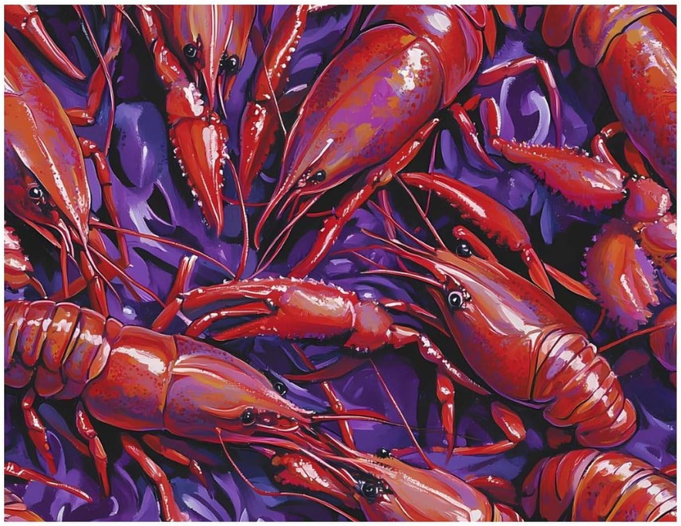 Crayfish Red And Purple Printed Diamond 5D Painting Kit 16x20in DIY Full Drill Craft with Tools for Home Wall Decor Gift Yellow Wood 50 * 40cm