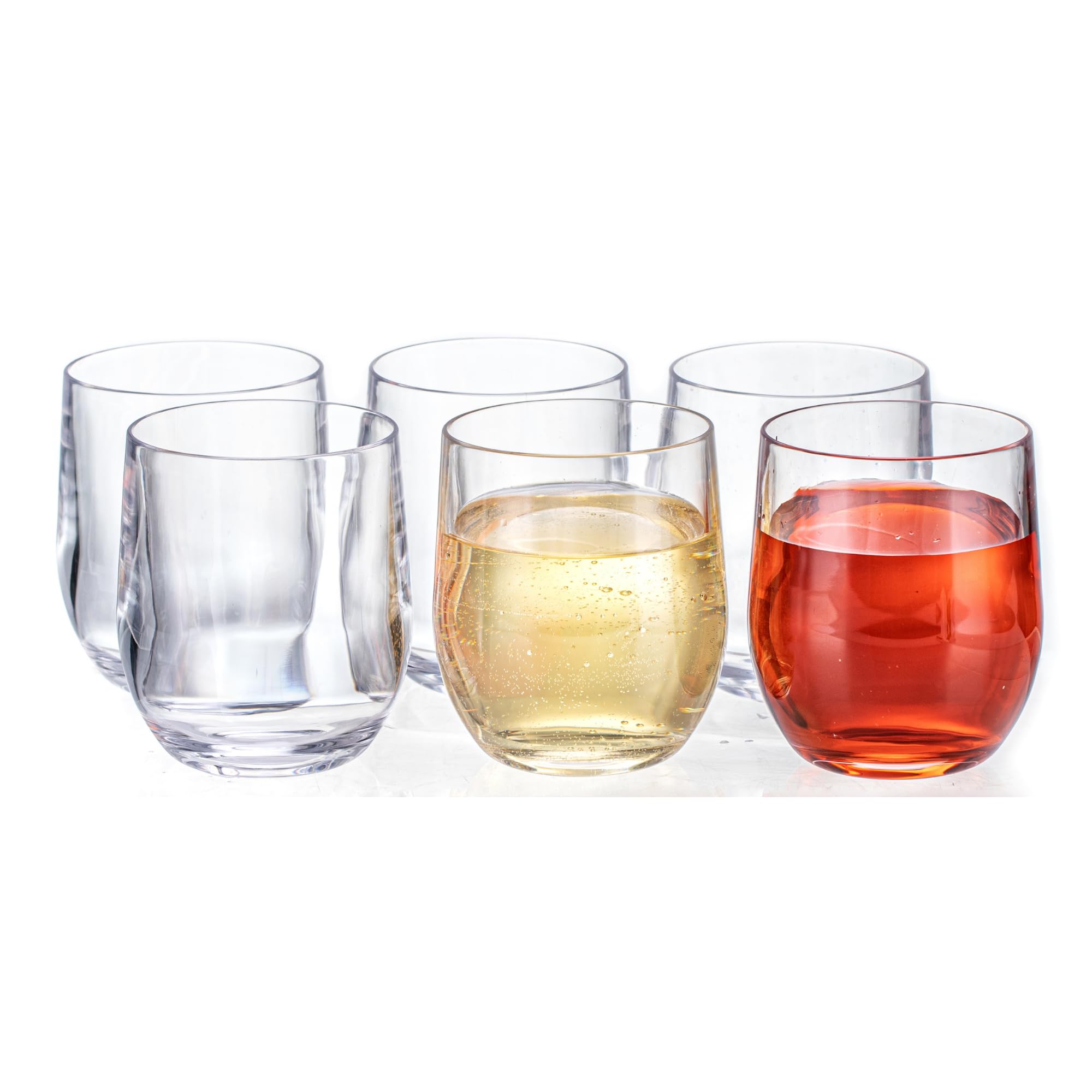 Vasos de vino transparentes gruesos sin tallo de 14 onzas (juego de 6), vasos acrílicos a prueba de roturas, vasos de barra de plástico reutilizables, sin BPA, aptos para lavavajillas