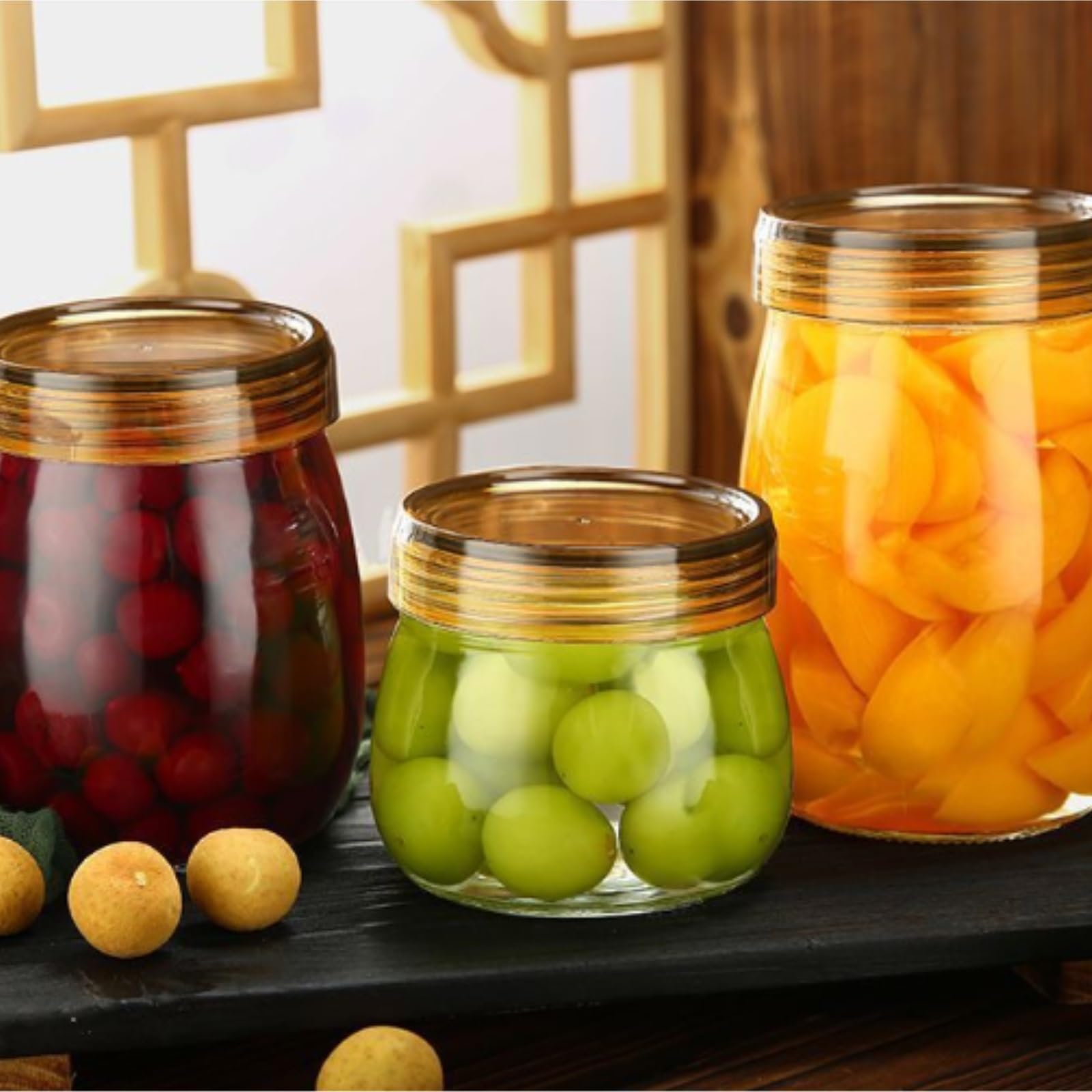 Botes Cocina Almacenaje 3 Tarros De Cristal Con Tapa For Almacenar Diversos Artículos Tarros De Cristal Con Tapa(Transparent-A)