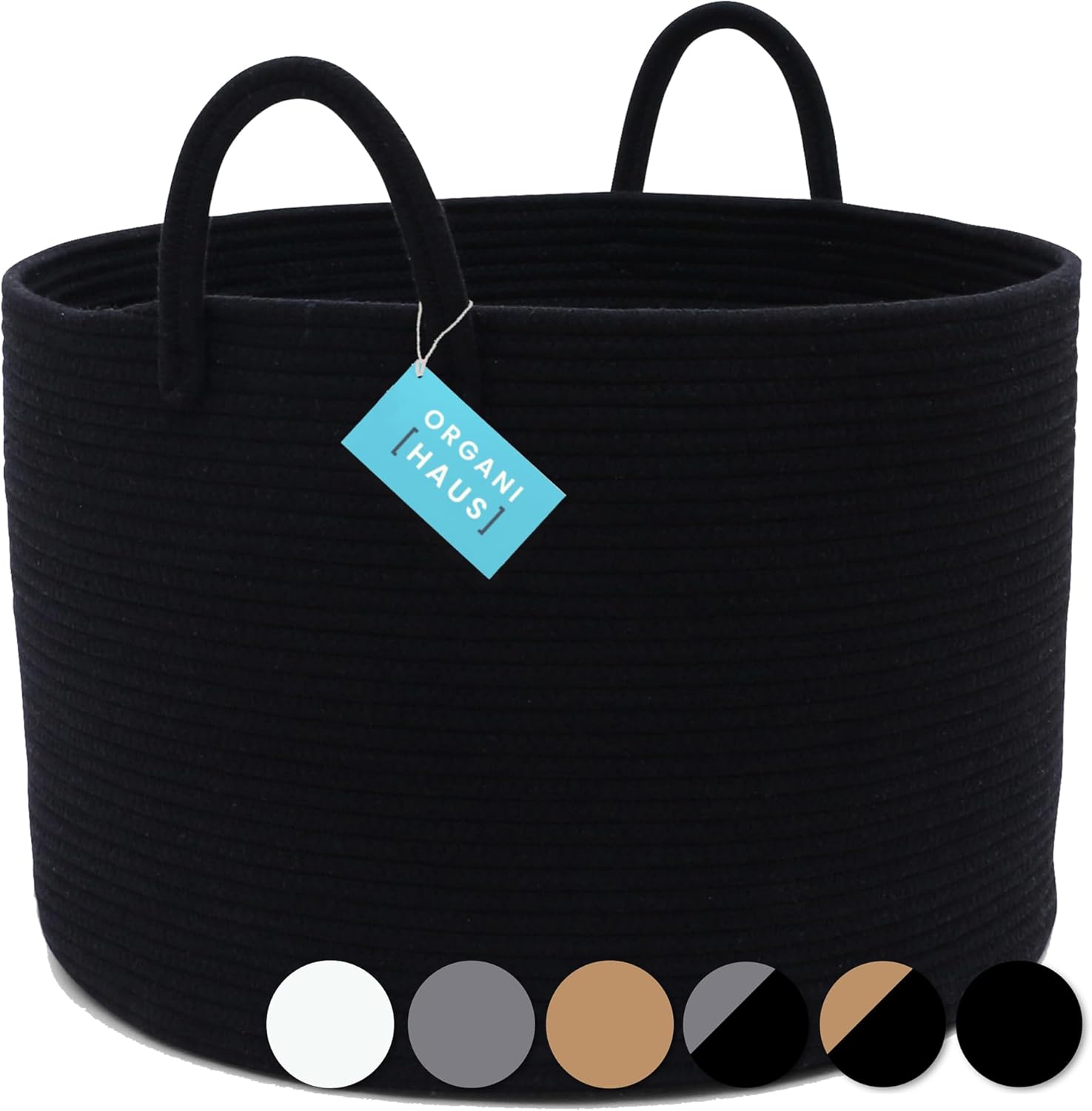 OrganiHaus XXL Rope Black Basket Blanket Storage for Living Room