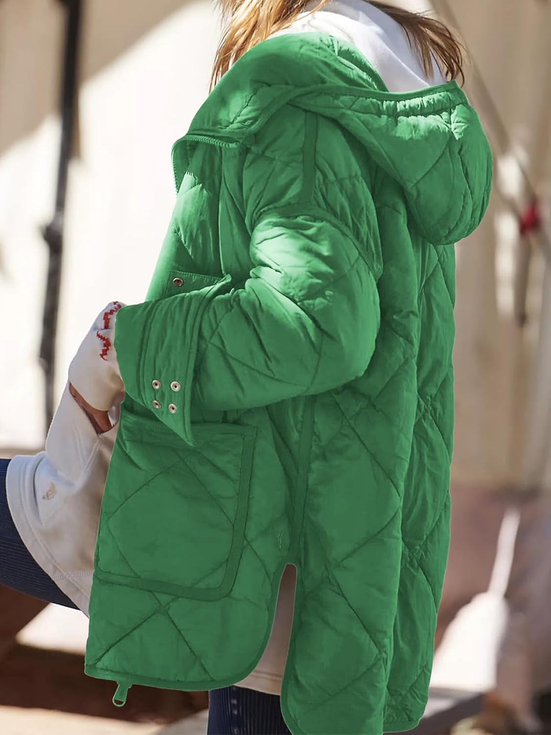 Dyexces Womens Quilted Puffer Jacket Hooded Long Sleeve Zip Up Winter Coat Lightweight Warm Jackets with Pockets - Image 2