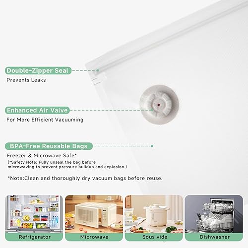 Vista 4 de Sellador al vacío compacto para alimentos (máquina selladora al vacío + 30 bolsas de vacío reutilizables), potente máquina selladora al vacío