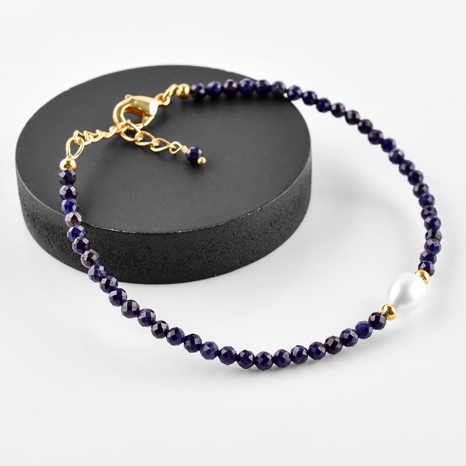 InfinityGemsArt Natural Gemstone Gold Bracelet For Women, Birthstone Crystal Stone With Freshwater Pearl Beaded Jewelry, Gold Plated Chain 8 Inch