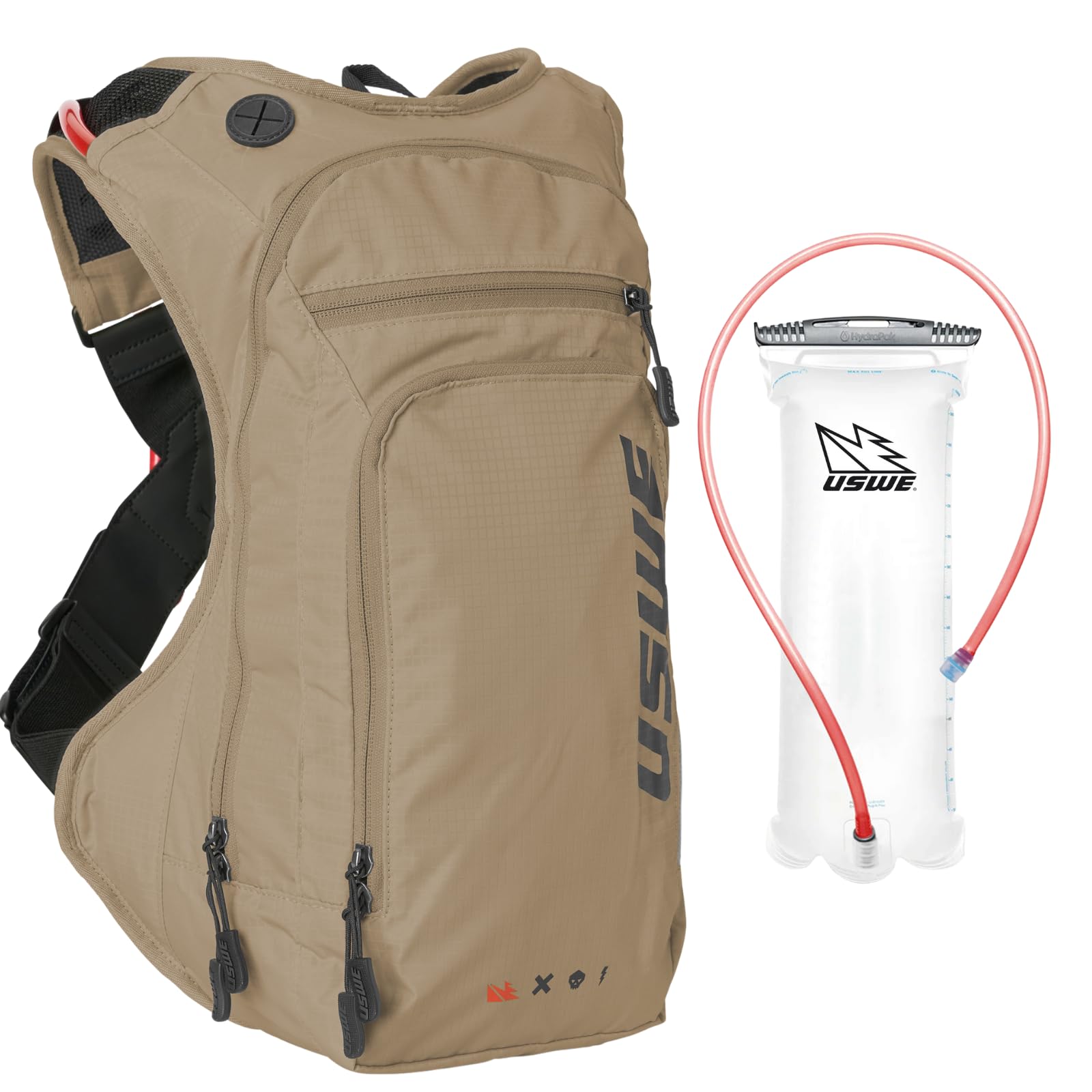 USWE Outlander Moto Hydration Pack, Running, Hiking Hydration Backpack with Water Bladder, Hydropack for Men and Women, Backpack Gear and Equipment for Cycling, MTB (Sand, 9L)
