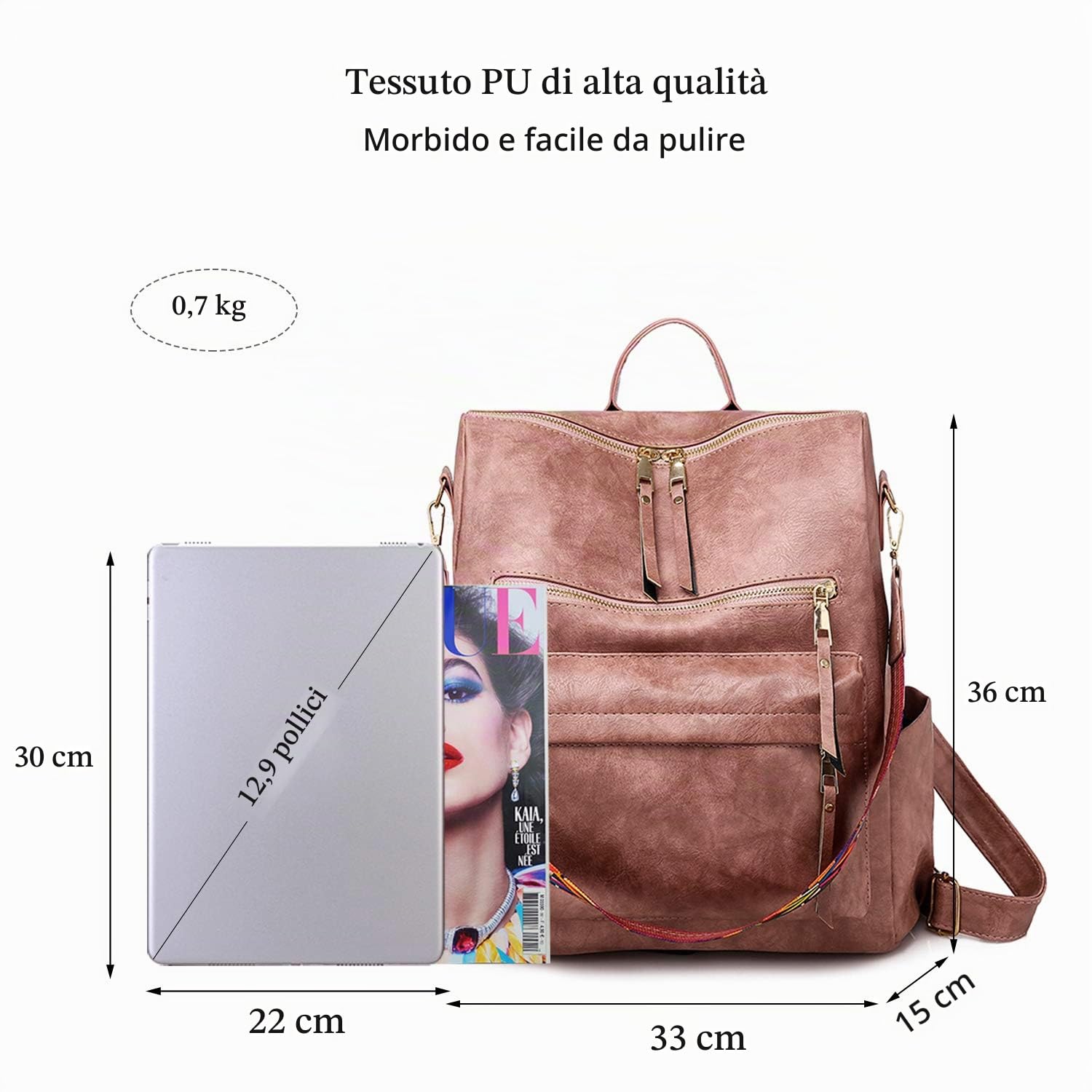 FANDARE Zaino da donna 3 in 1, borsa a mano per ragazze, in pelle PU, da donna, borsa a tracolla da viaggio, per università, viaggi, tempo libero, lavoro, scuola, ufficio, giorno