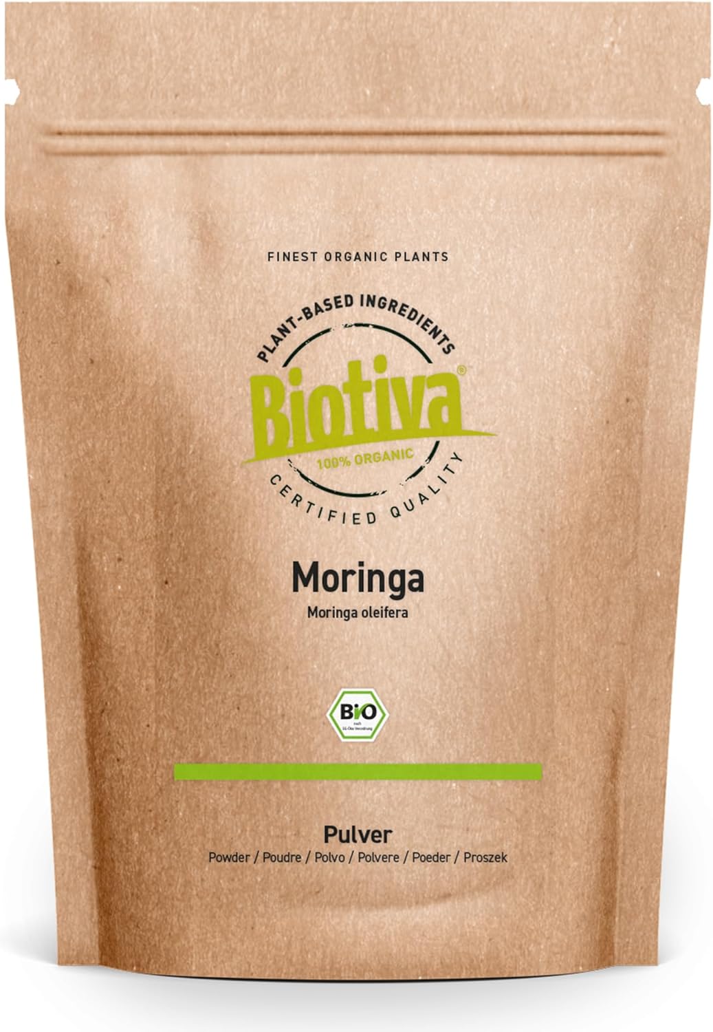 Organic Moringa Powder 250 g – Horseradish Tree – Moringa oleifera – Vegan – Packaged and controlled in Germany – Biotiva